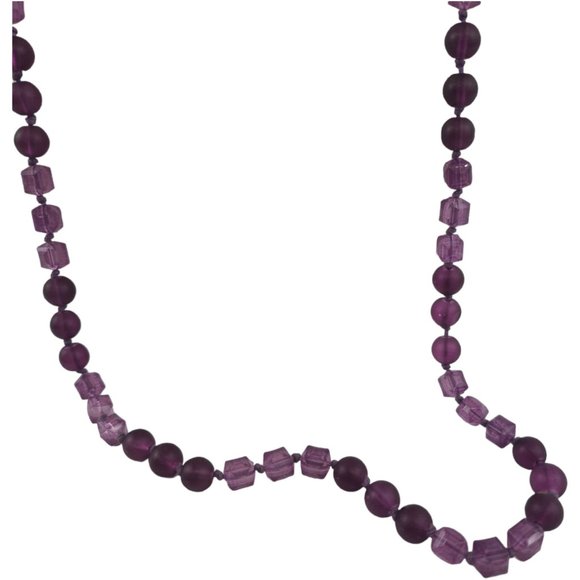 Vintage Long Beaded Faceleted Acrylic Necklace 47" Knotted Strand Z5 - Picture 2 of 5